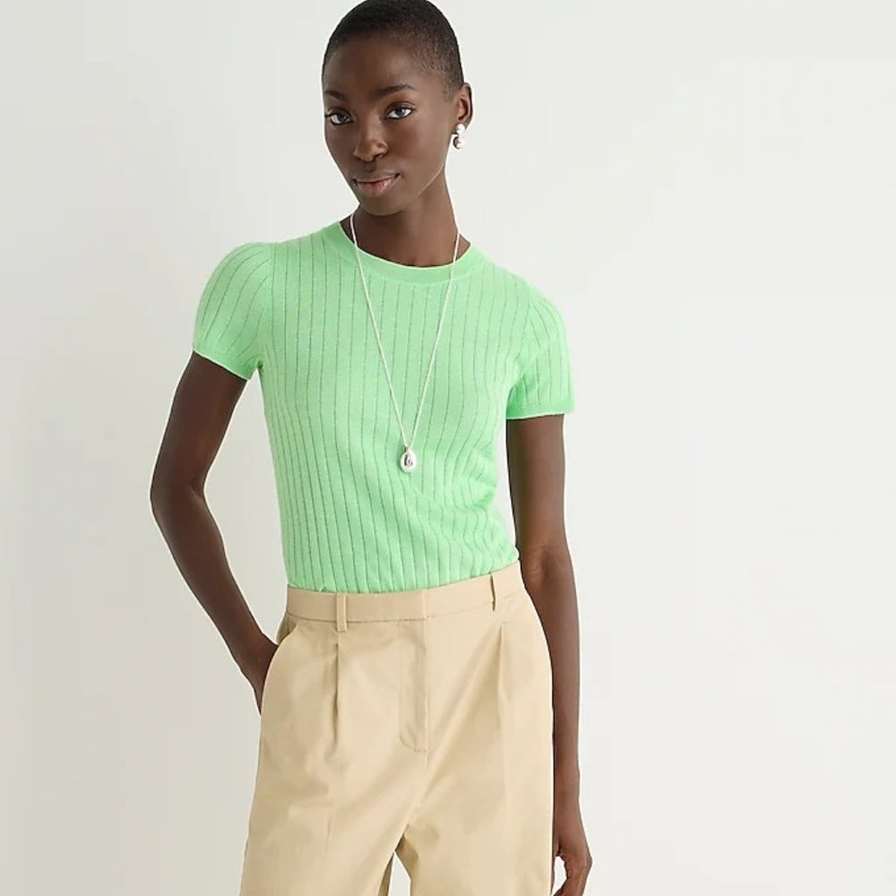 NWT J. Crew Silk and Cashmere Cropped T-Shirt in Frosty Green size L